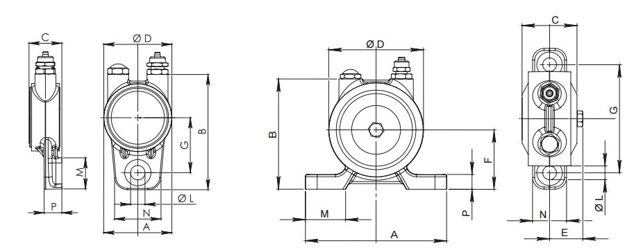 CODICE Code Code Kode TIPO Type Type Typ PESO Weight Poids Gewicht VIBRAZIONI / MINUTO - FORZA CENTRIFUGA - CONSUMO D’ARIA Rotations Per Minute - Centrifugal Force - Air Consumption/Vibrations / Minute - Force Centrifuge - Consommation D’air/Schw./Min - Fliehkraft - Luftverbrauch 4 bar 5 bar 6 bar 7 bar 8 bar VIB/1’ F.C. C.F. CONS. CONS. VIB/1’ F.C. C.F. CONS. CONS. VIB/1’ F.C. C.F. CONS. CONS. VIB/1’ F.C. C.F. CONS. CONS. VIB/1’ F.C. C.F. CONS. CONS. (kg) rpm kg kN Mc/1’ rpm kg kN Mc/1’ rpm kg kN Mc/1’ rpm kg kN Mc/1’ rpm kg kN Mc/1’ VPSBG0013 BG 13 1 53 88 24 53 *** *** 42 1 x M10 25 29 14 VPSBG0019 BG 19 2 126 84 43 71 29 45 100 2 x M10 35 26 12 VPSBG0025 BG 25 2 135 104 51 90 33 57 102 2 x M12 38 32 15 VPSBG0035 BG 35 2 151 122 63 107 39 65 115 2 x M12 43 43 16